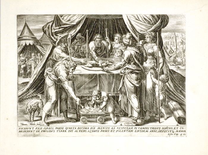 RELIGIOUS ANTIQUE PRINT , PASSOVER , H. Muller, 1674  