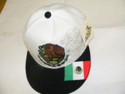 SNAP BACK MEXICO MEXICAN EMBROIDERED FLAT BILL HAT CAP WHITE  