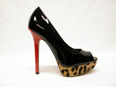   *JAAGG*BLACK PATENT LEOPARD & RED PATENT PLATFORM PUMPS 6M HTF  