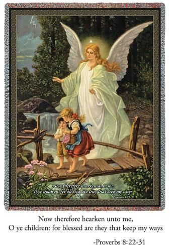 Schutzengels Guardian Angel Tapestry Throw Afghan NEW  