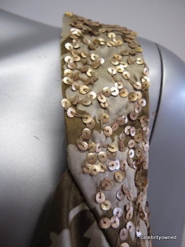 Vera Wang Dress Grn Silk W/ Gold Sequin Detail Sz 8  