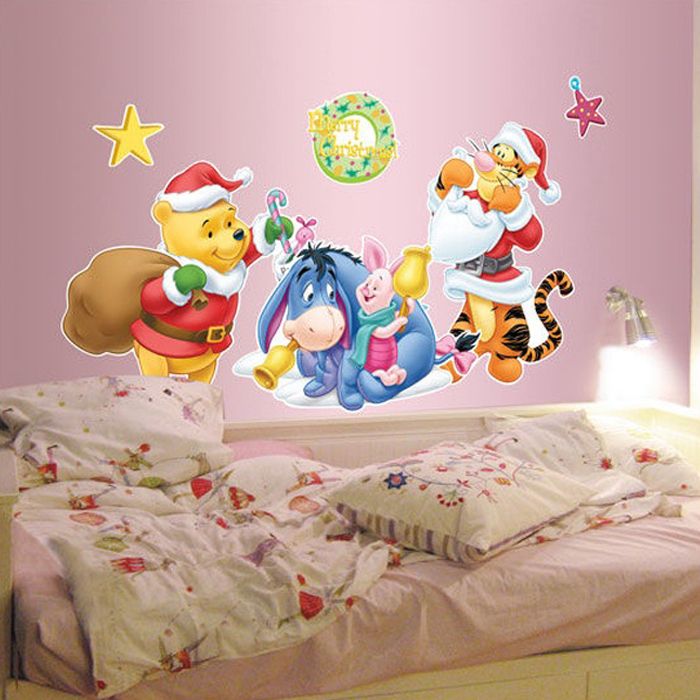 DISNEY SANTA POOH TIGGER Childrens Wall Decor Sticker  