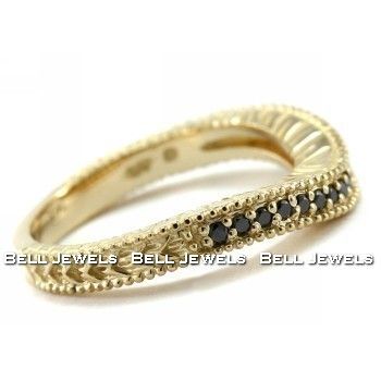 BLACK DIAMOND STACKABLE CURVED WEDDING BAND RING 14K YELLOW GOLD 