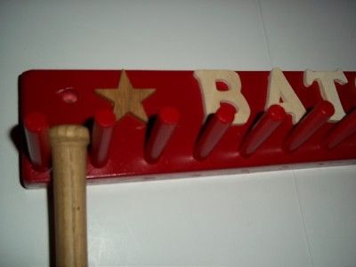 WOOD BASEBALL MINI BAT RACK HOLDER 6 / 11 BATS RED L  