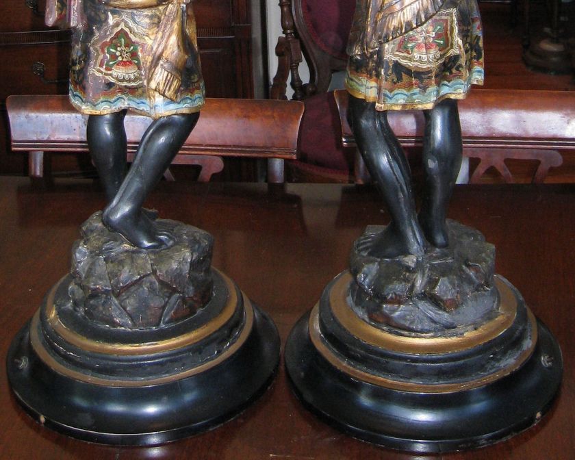 Pair 31 Antique Wooden Venetian Blackamoor Table Lamps  