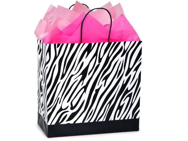 ZEBRA STRIPE PRINT PAPER GIFT / SHOPPING BAGS (50 FILLY 13X7X13 